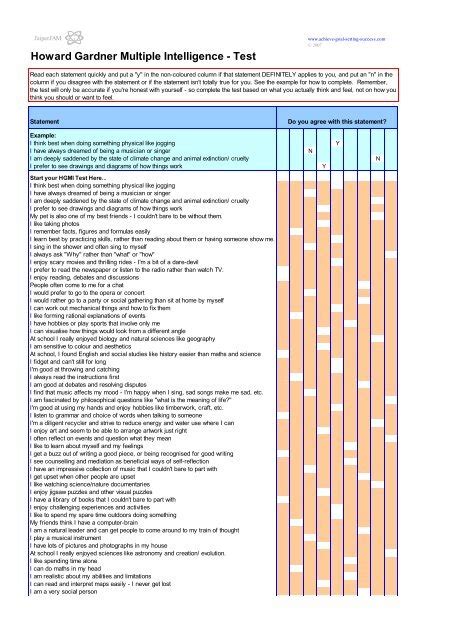 multiple intelligence test by howard gardner